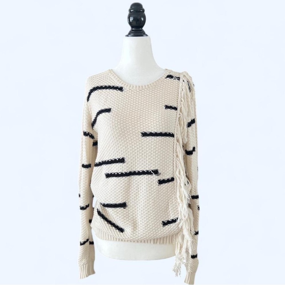 Lucky Brand Womens White Fringe Asymmetrical Western Boho Bohemian Sweater Small